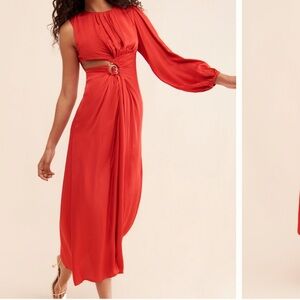 FARM Rio One Shoulder Red Maxi Cutout Dress